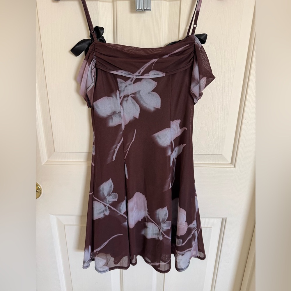 🤎Kimchi Blue Chocolate Rose Allison Off the Shoulder Mesh Mini Dress 🤎